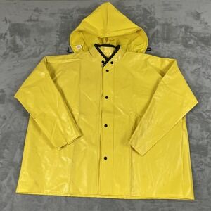 NASCO Rain Coat Mens 2XL Yellow Hooded Flame Resistant Waterproof PVC Workwear